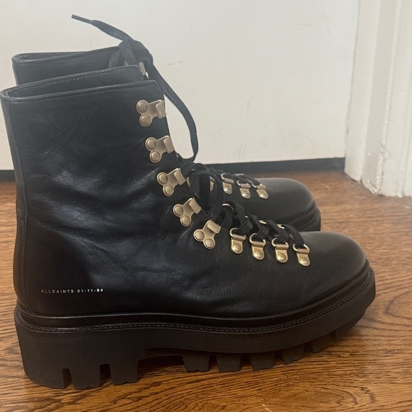 All Saints Wanda Lug Sole Black Leather Combat Boots 40/10 - Picture 11 of 16